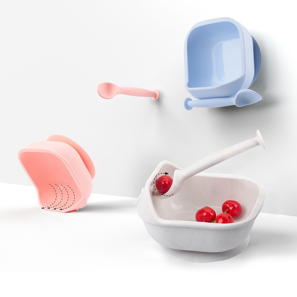 LOFCA 1 Set Baby Silicone Feeding Bowl Food Grade Liquid-Proof Suction Rotating Bowl Learning Dishes Tableware Children Plate