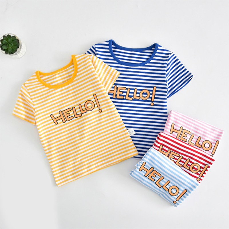 Boys and girls' short-sleeved striped cotton T-shirt, 2-7T clothes, summer 2021