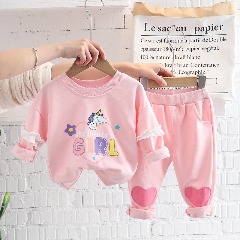 Baby Girls Clothes Sets Children Infant Fashion Cute Unicorn Love Print Outfits New Spring Autumn Toddler Sweatshirt + Pants 2pcs