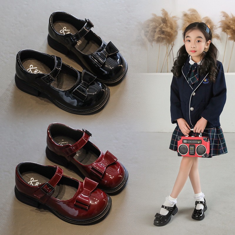 Bow-knot Girls School Leather Shoes Spring Autumn Kids Baby Girls Shoes Bow Children Performance Shoes Soft-soled Single Shoes