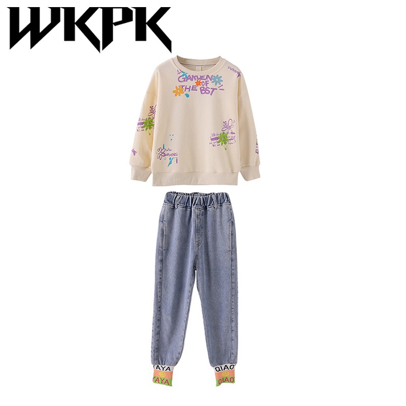 WKPK New Spring Autumn Girls Clothes 4-18 Kids T-shirt + Pants Set Teenager Clothes Comfortable Kids Outdoor Clothes