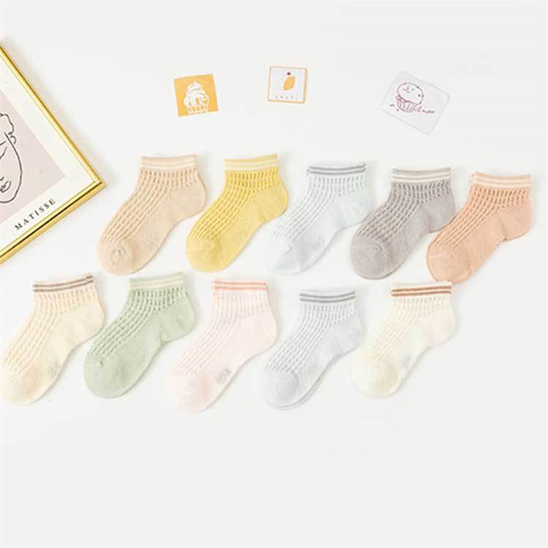 10 Pairs 3-15Y Baby Socks Summer Thin Cotton Short Mesh Children Socks Cute Breathable Jacquard Solid Socks Girl Boy Accessories