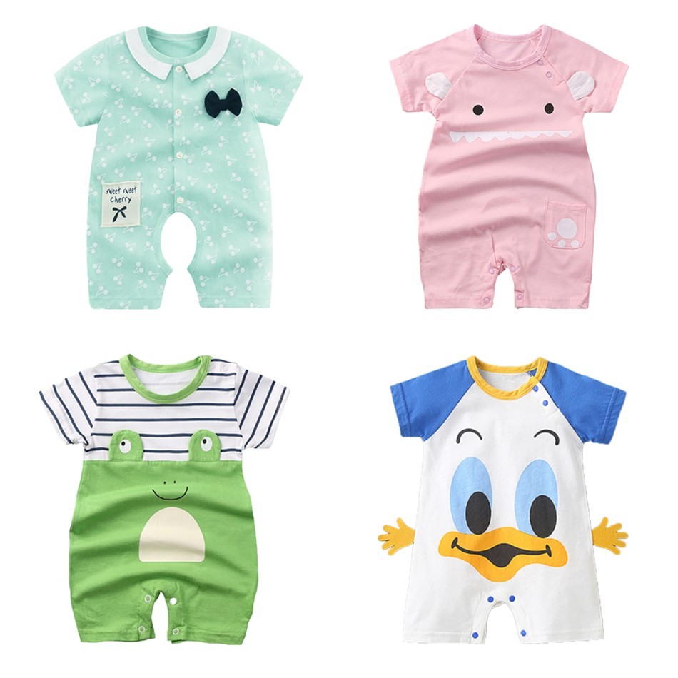 0-24 months newborn romper infant stuff baby clothes girl summer T-shirt with lucky cat kitty duck unisex clothes baby outfit