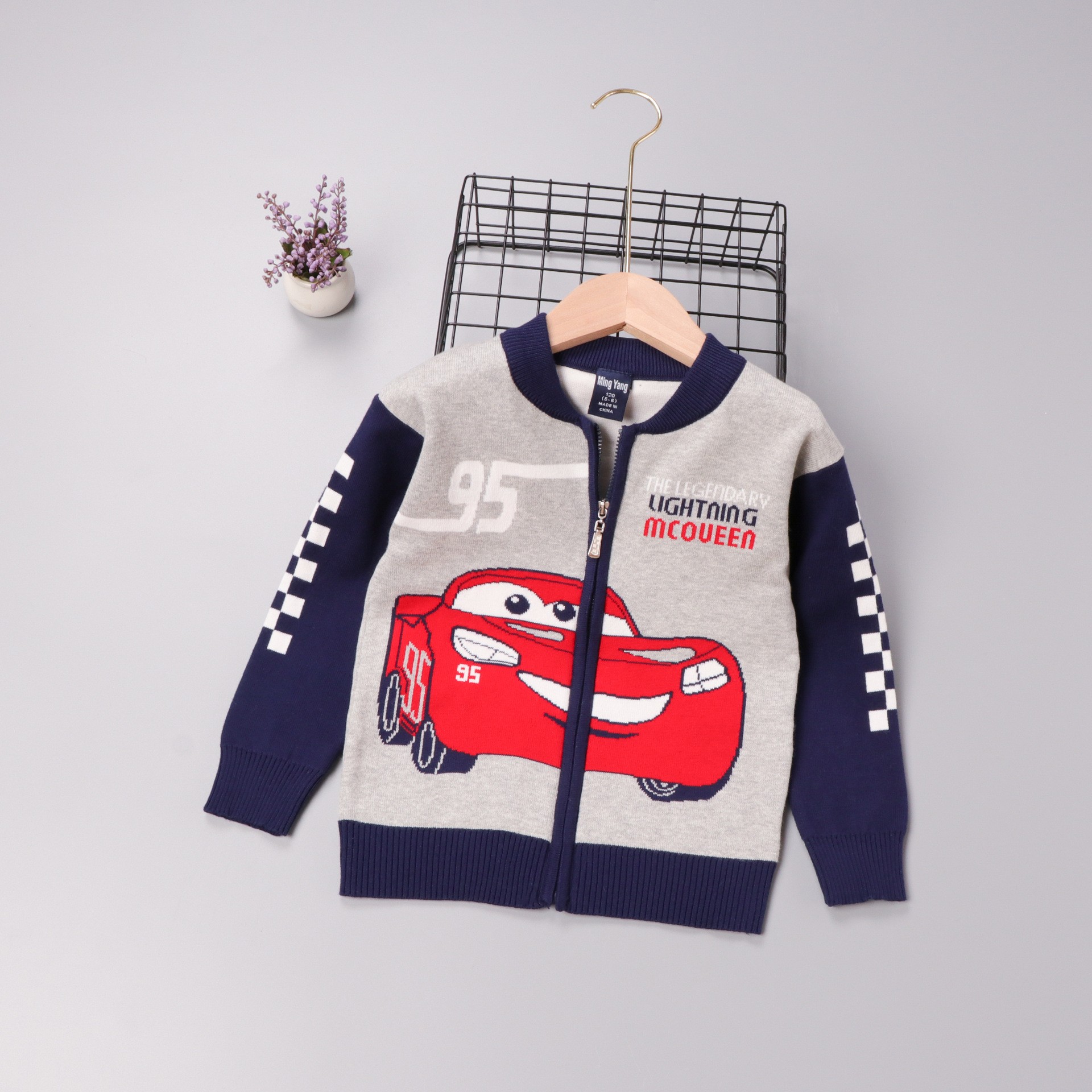 Autumn Little Boys Clothes Lightning McQueen Embroidery Knit Cardigan Sweater Winter Clothes Christmas Fashion Children Tops