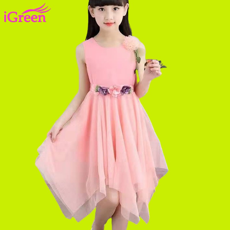 2022 Summer Children's Chiffon Dresses High Quality Lace Princess Dress Children Evening Wear Baby Girl Dress 4 6 8 9 10 12 Years