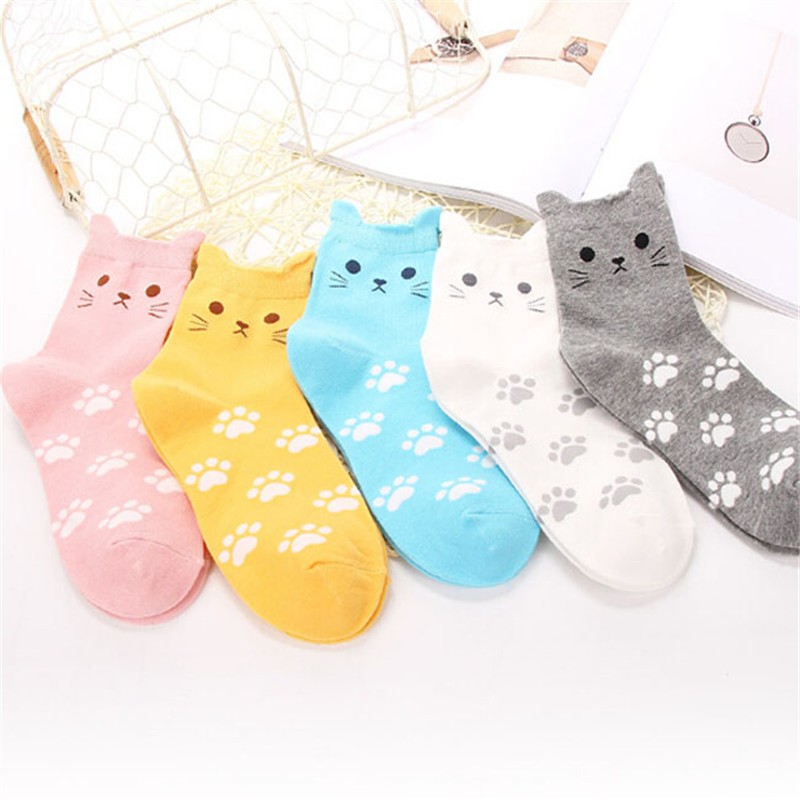 Cartoon cute cat kids socks candy color socks boys girl cotton sock wholesale children accessories newborn