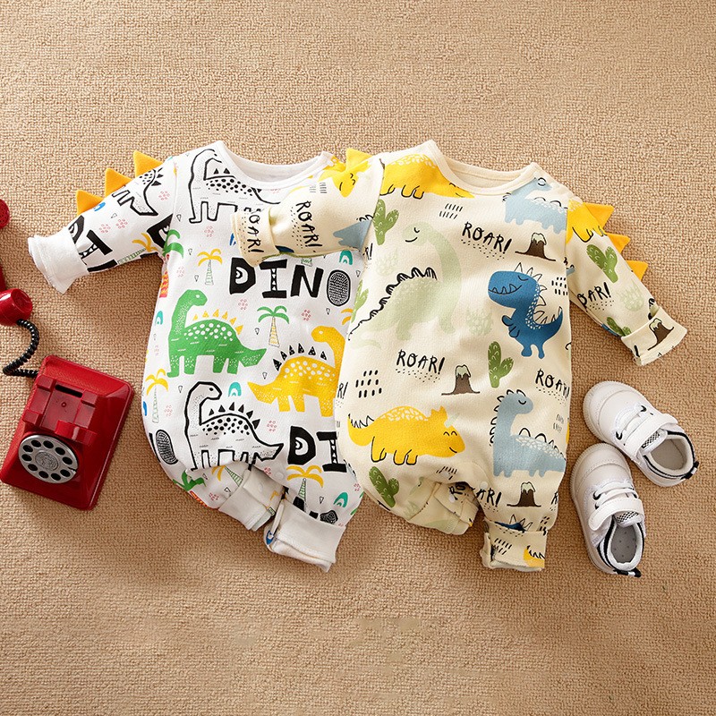 Baby boy clothes newborn onesie autumn and winter full print children warm cartoon dinosaur baby girl onesie crawling suit