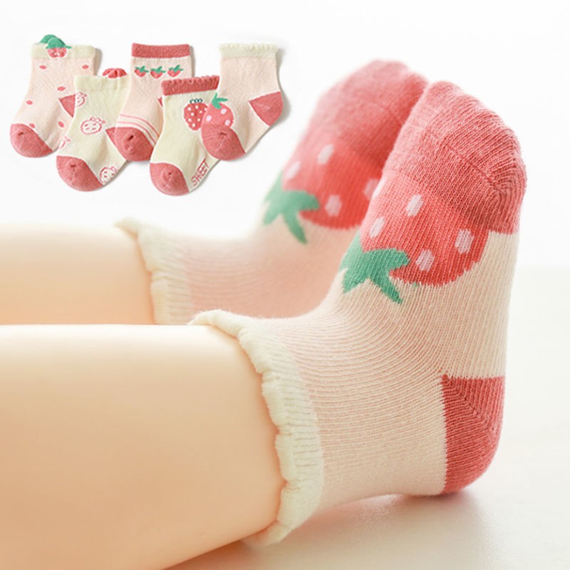 5 Pairs Infant Socks Spring Autumn New Cute Cartoon Cotton Socks Breathable Loose Lace Kids Socks Toddler Girl Autumn Clothes 2022