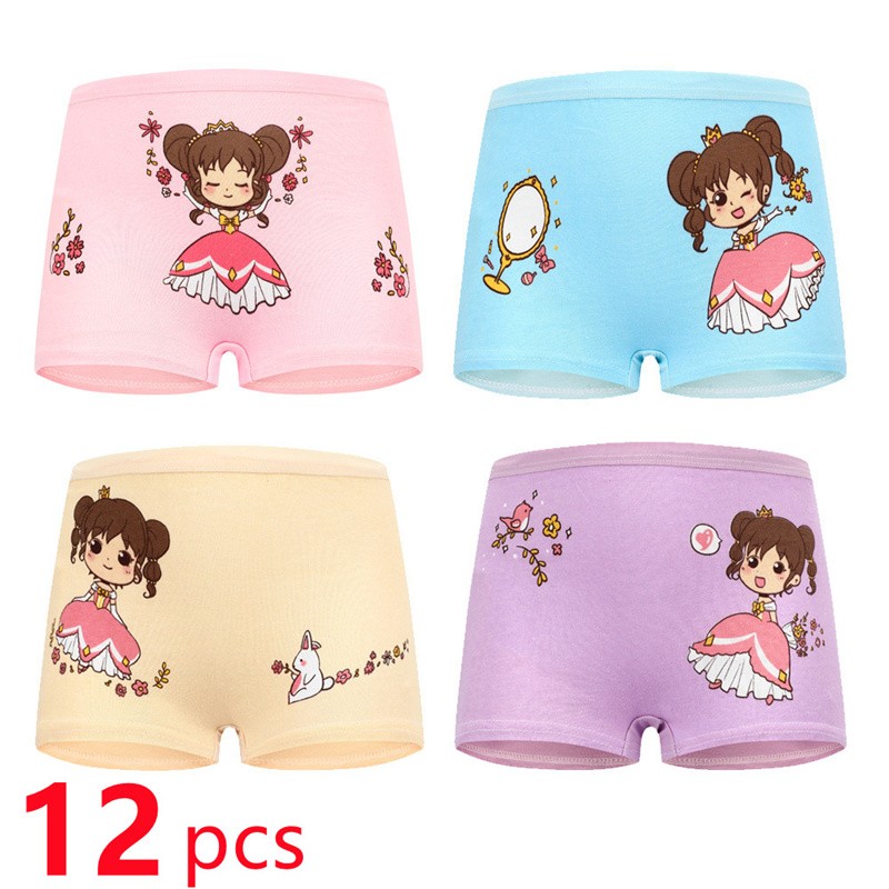 12pcs/lot Design Soft Cotton Girls Panties Cartoon Children Girls Underwear Toddler Kids Boxer Panties Breathable Teenage Briefs