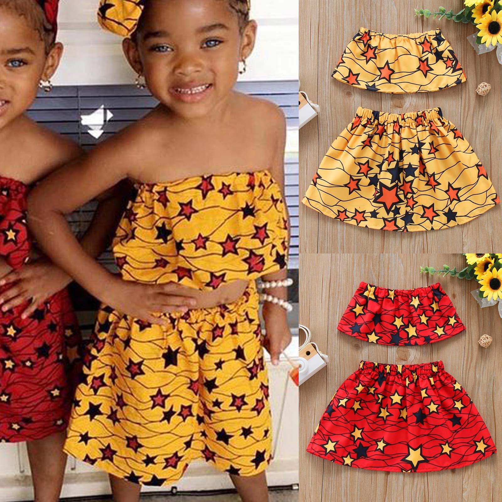 Fashion Baby Girls Clothing Set Summer Baby Kids African Boho Style Printed Jacket Tops Skirts Outfits Suits Children Clothes