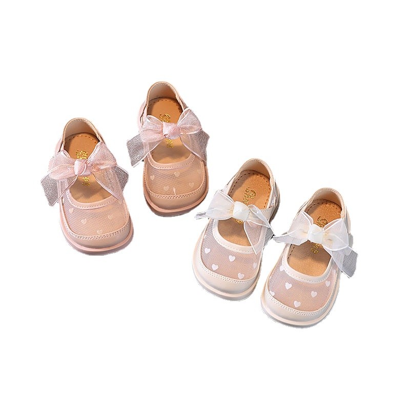 Spring Summer Girls Leather Shoes Cute Bow Fashion Breathable Mesh Baby Girl Shoes First Walkers Pink White