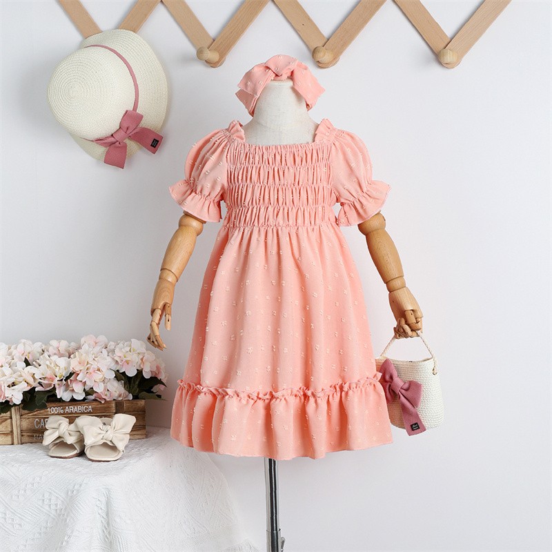 Baby Girls Summer Dresses Kids Dresses Solid Color Print O-Neck Tutu Dress Summer Princess Dresses for Girls 1-6 Years