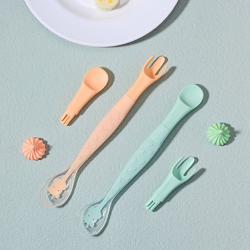 3 in 1 Baby Silicone Spoon and Fork Double-headed Fruit Squeezer Newborn Scraping Spoon Children Food Baby Feeding Tools Baby Spoon