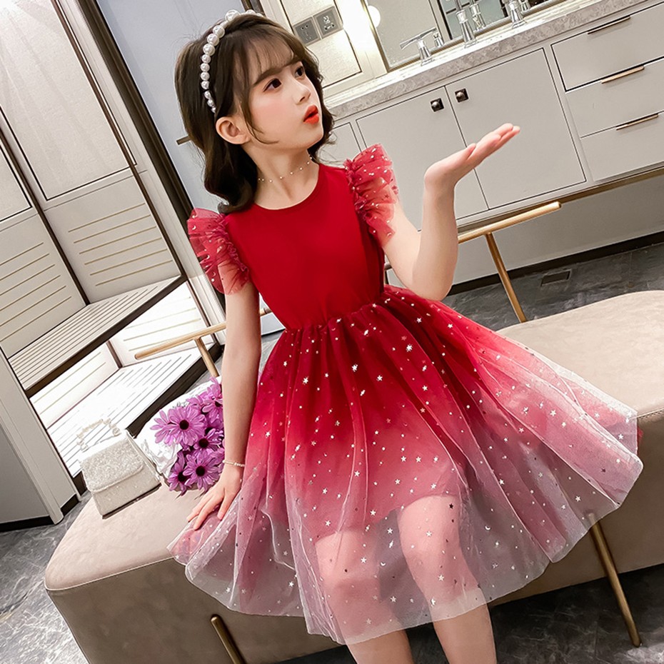 4-12Y Summer Kids Dresses for Girls Mesh Girl Dress Baby Sequin Gradient Party Vestidos Toddler Princess Dress Girl Kids Costume