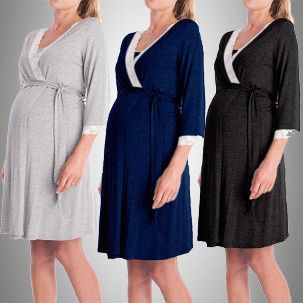 V-Neck Maternity Nightgown Women Clothes Nursing Nightgown Sleepwear Pajama Sleepwear Nightgown