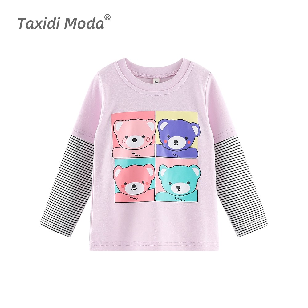 Cotton Print T-Shirt Toddlers For Little Girl Drawing Kawaii Tshirt Kids Clothes Designer Striped Shirt Long Sleeve T-shirt