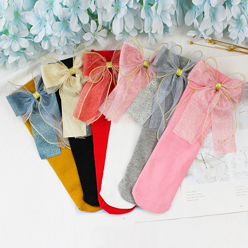 Children Cotton Socks Knee High Toddlers Girls Sock Big Bows Soft Infant Baby Long Tube Sock Kids School