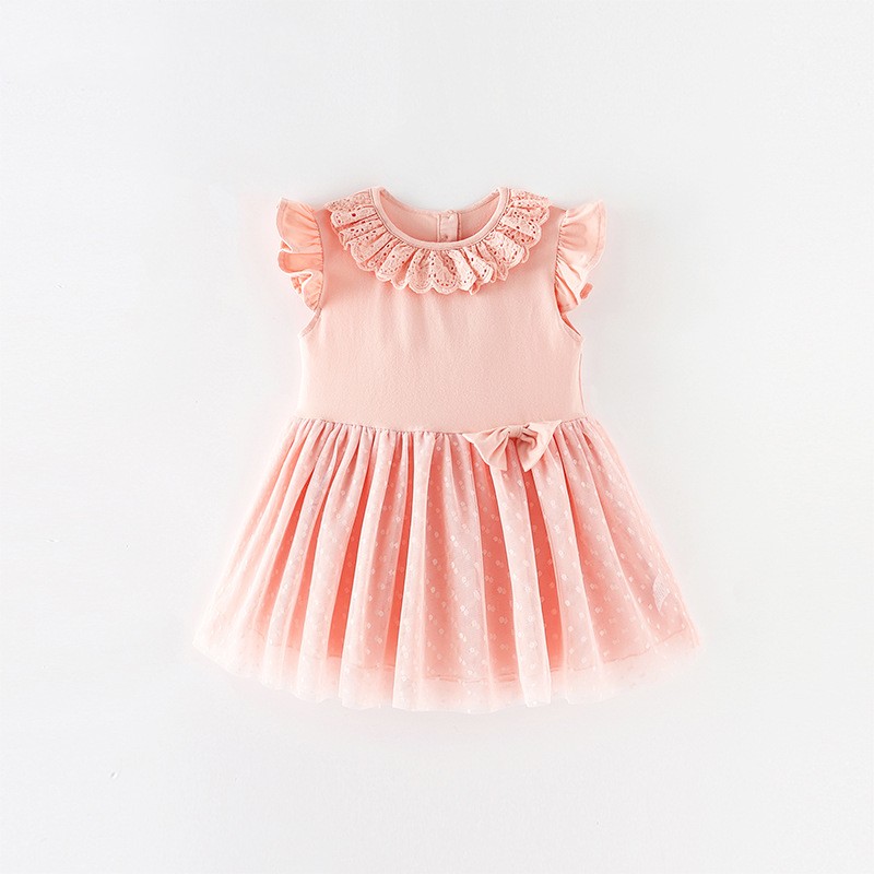 Summer Lace Bows Girls Princess Dress Cotton O-Neck Sleeveless A-Line Kids Clothes Children's Fashion 2022