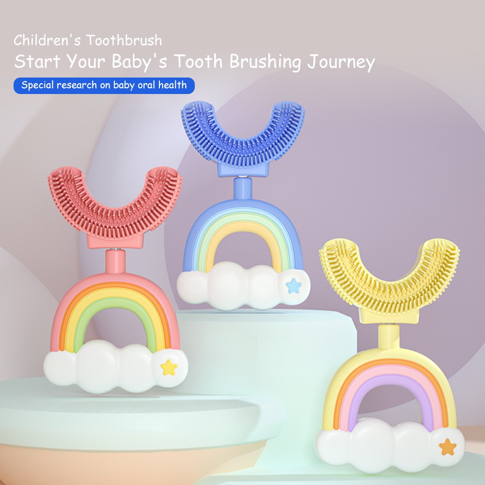 Children's U-shaped Silicone Toothbrush Rainbow Clouds Shape 360 ​​Degree Teething Soft Brushing Device Baby Oral Oral Clean