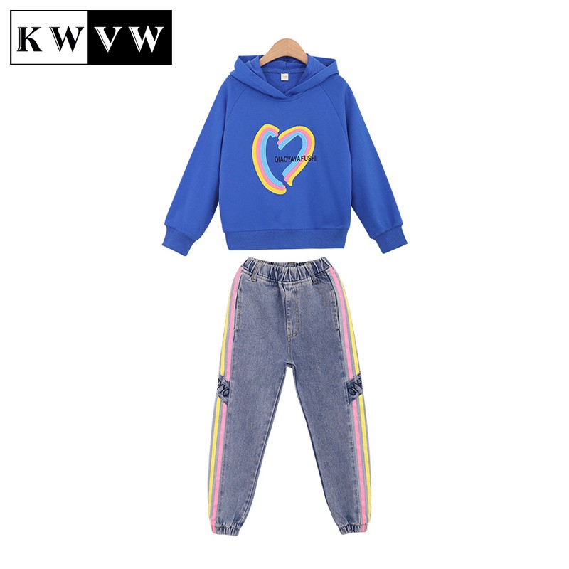 KWVW Girl Clothes Spring Autumn Kids Fashion Tracksuit 4-18 Years Two Pieces Sets T-shirt Pants Comfortable Teenagers Tracksuit