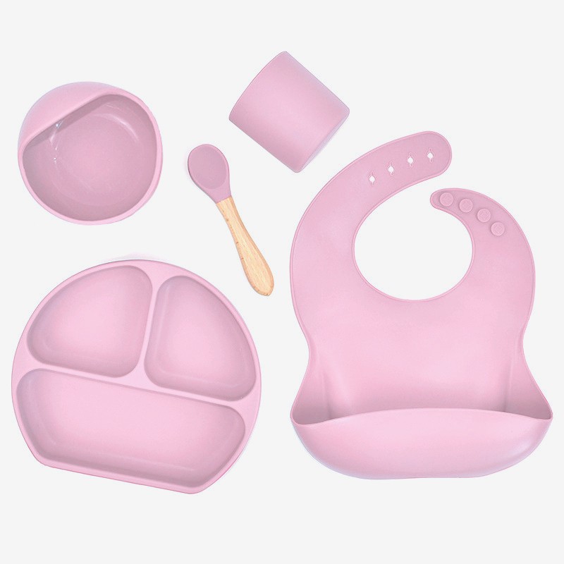 Bpa Free Kids Tableware Fashionable Soft Silicone Food Plates Easy To Clean Wash Baby Bibs Spoons Cute Gadget