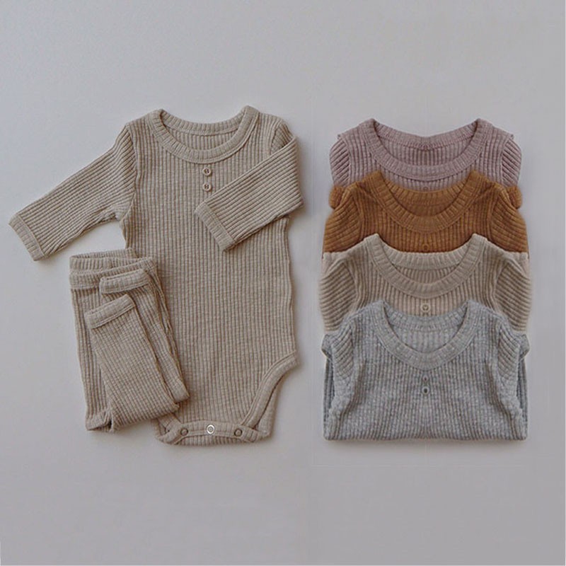 Newborn Baby Clothing Sets Ribbed Cotton Bib Leggings Pants Suit For Autumn Girls Outfits Boys Long Sleeve Baby Clothes