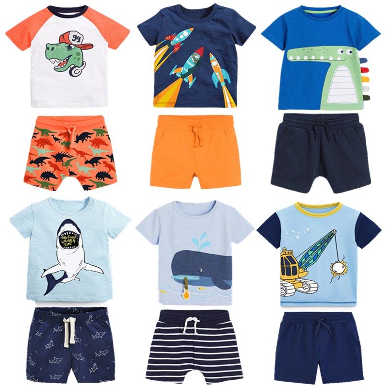 Fashion Clothing Summer Boys Sets Kids Printing T-shirts Cotton Shorts Suits Children Animal Tops Elastic Waist Pants Suit 2-7Y