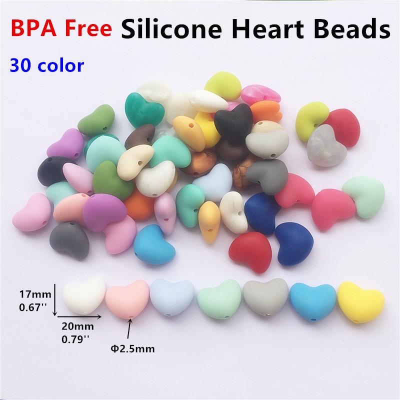 Chenkai 100pcs BPA Free Silicone Heart Teether Beads DIY Baby Pacifier Shower Soother Nursing Pendant Toy Sensory Accessory