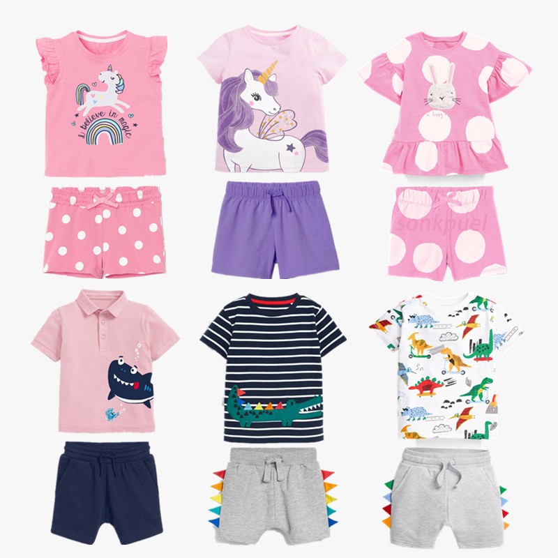 Kids Summer Clothes Boys Girls Cotton T-Shirts Sets Princess Girl Unicorn Printing Suits Children Boy Lapel Tops Pants Clothes