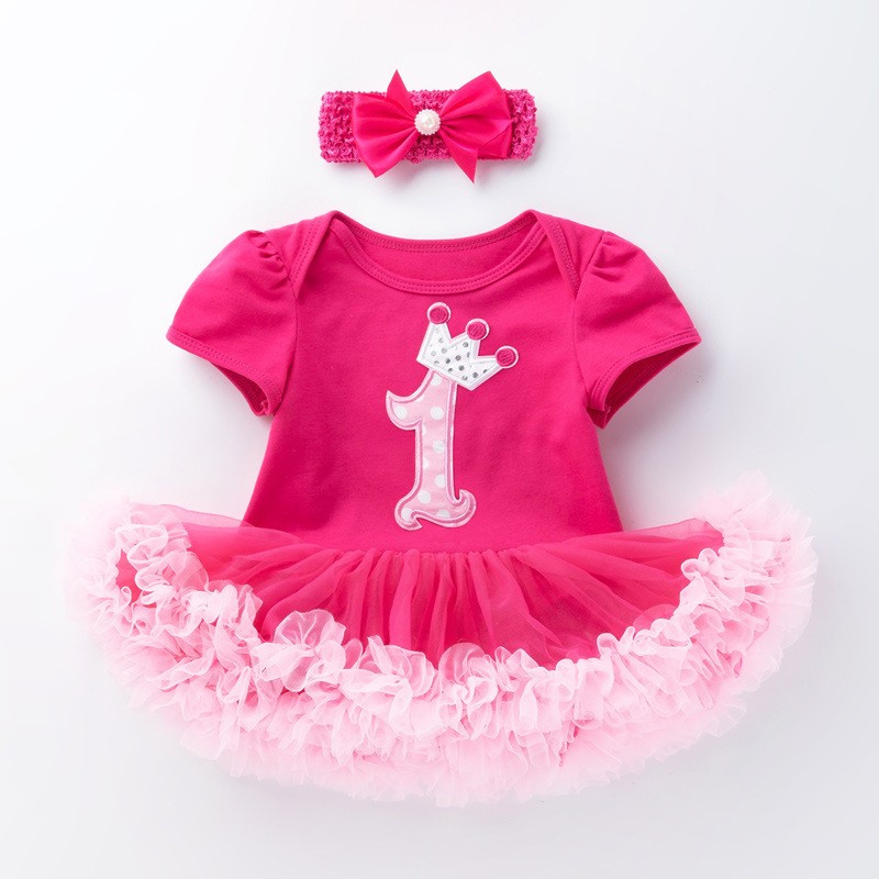 2022 Newborn Baby Girl Rose Rompers Infant Baby First Birthday Party Clothes Summer Girl Dress Princess and Wedding FY03171