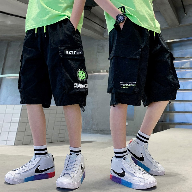 Summer Cargo Pants Boys 2022 New Fashion Loose Multi-pocket Knee-Length Casual Brand Pants Teenagers Boys Clothes for Teenagers 4-16