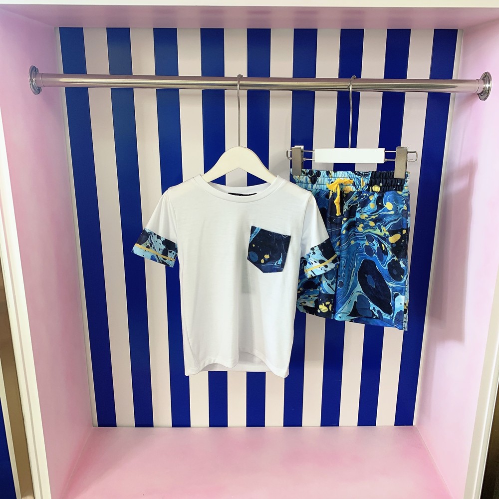 Children's clothing boys suit seaside fashion leisure holiday 2022 new children's cotton T-shirt + sports shorts 2-piece set