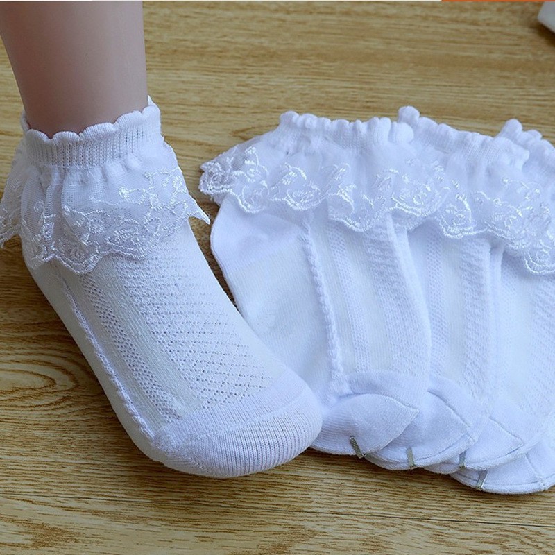 Mesh Socks Breathable Cotton Lace Ruffle Princess Children Ankle Short Sock White Pink Yellow Baby Girls Kids Toddler