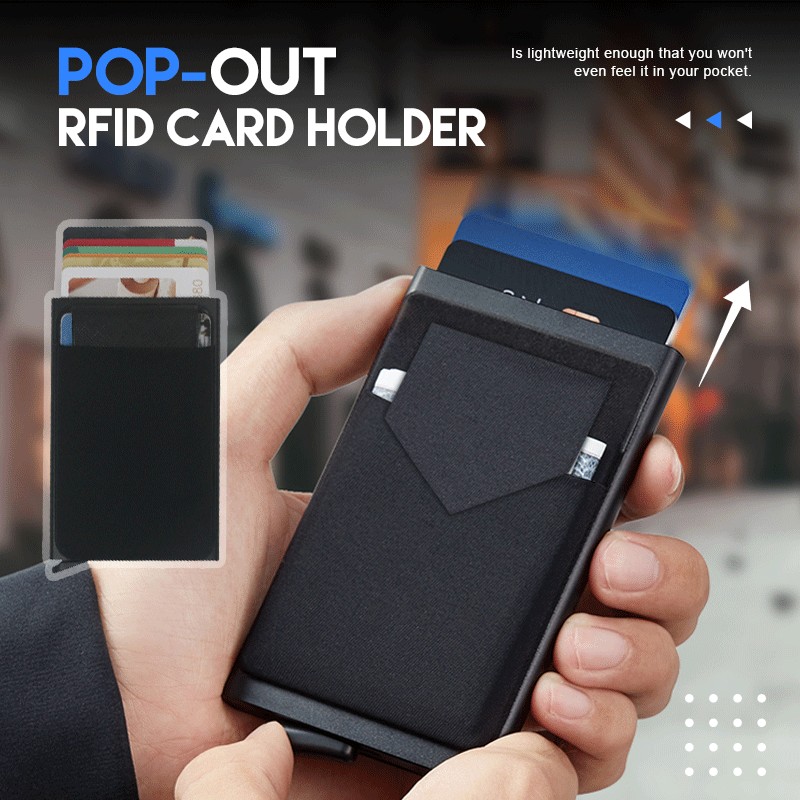 Slim Aluminum Wallet With Elastic Back Pouch ID Credit Card Holder Mini Rfid Wallet Automatic Pop Up Bank Card