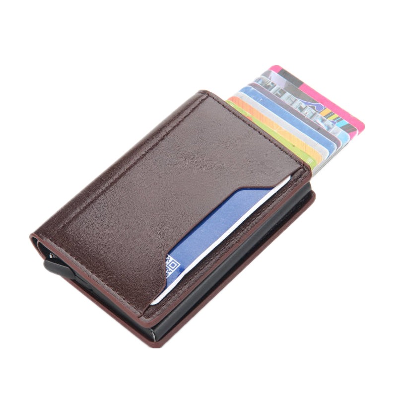 Men Slim Wallet PU Leather ID Card Holder RFID Anti-theft Smart Wallet Aluminum Alloy Credit Card Holder Mini Wallet for Women