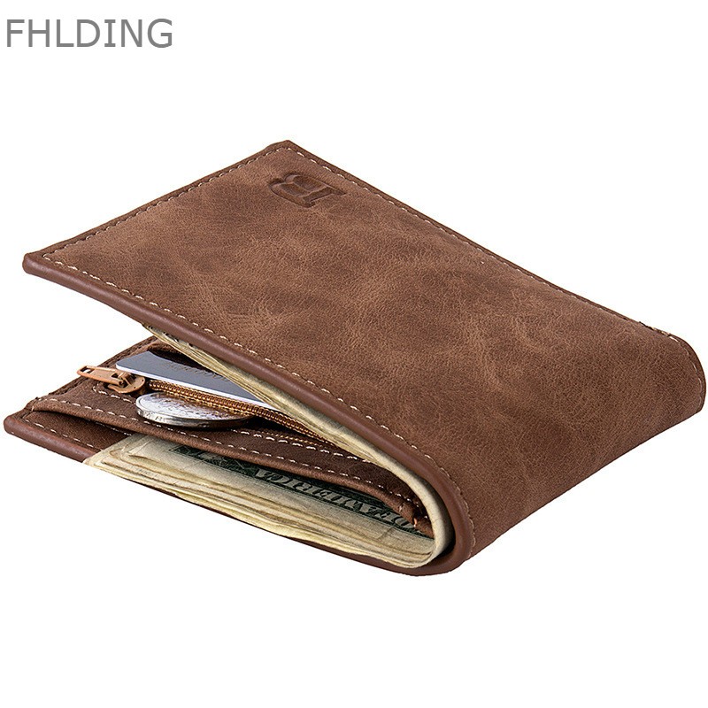 Men's PU Leather Short Wallet Multifunction Wallet Men Zipper Coin Purse Small Money Clip Wallet