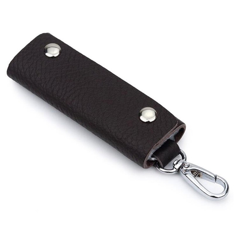 Portable High Quality Leather Key Case Double Snap Button Handmade Durable Simple Practical Color