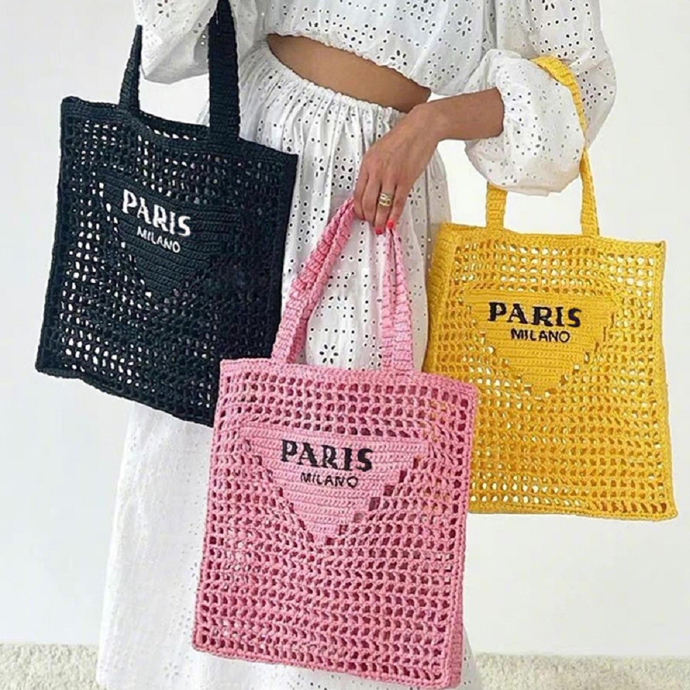 2022 designer brands hollow letters raffia straw tote fashion leaf woven shoulder bags women summer beach handbag leisure bag