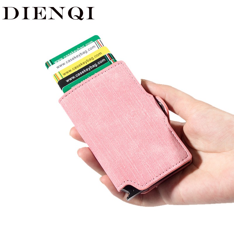 RFID Blocking Card Holder Women Mini Wallets Minimalist Mini Metal Wallet Pink Money Purses Ladies Mini Wallet Blackpink 2021