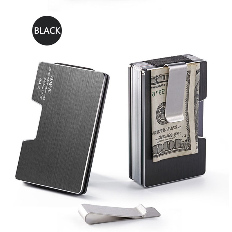 DIENQI Men's Wallet Rfid Anti-Card Metal Card Holder Black Slim Male Wallet Aluminum Wallet 2021