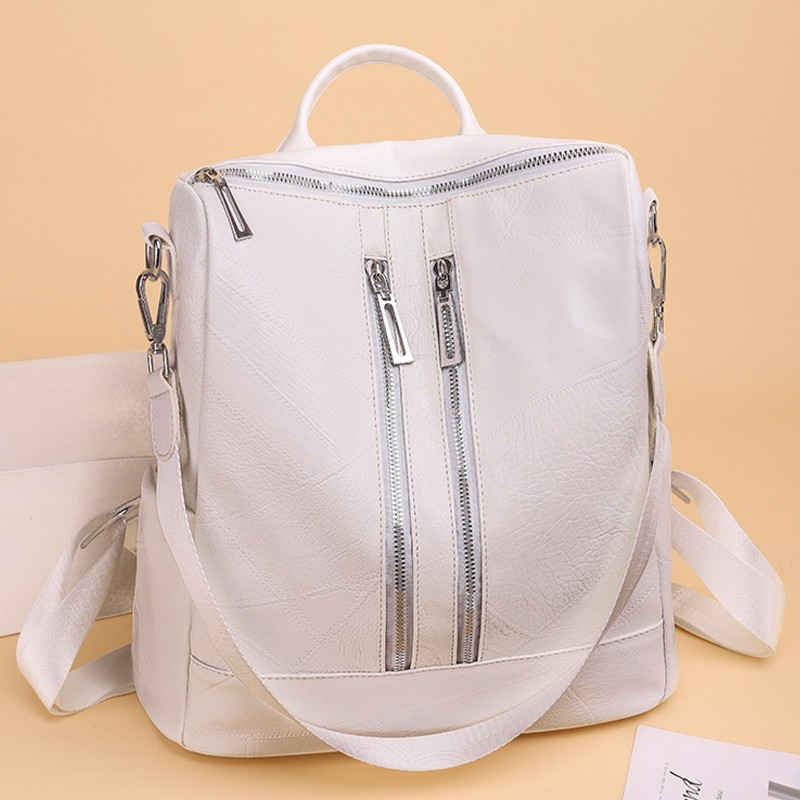 White Backpack for Women Leather Travel Bag Female Shoulder Book Bag Multifunction Backbag Ladies Waterproof Nylon Backpack