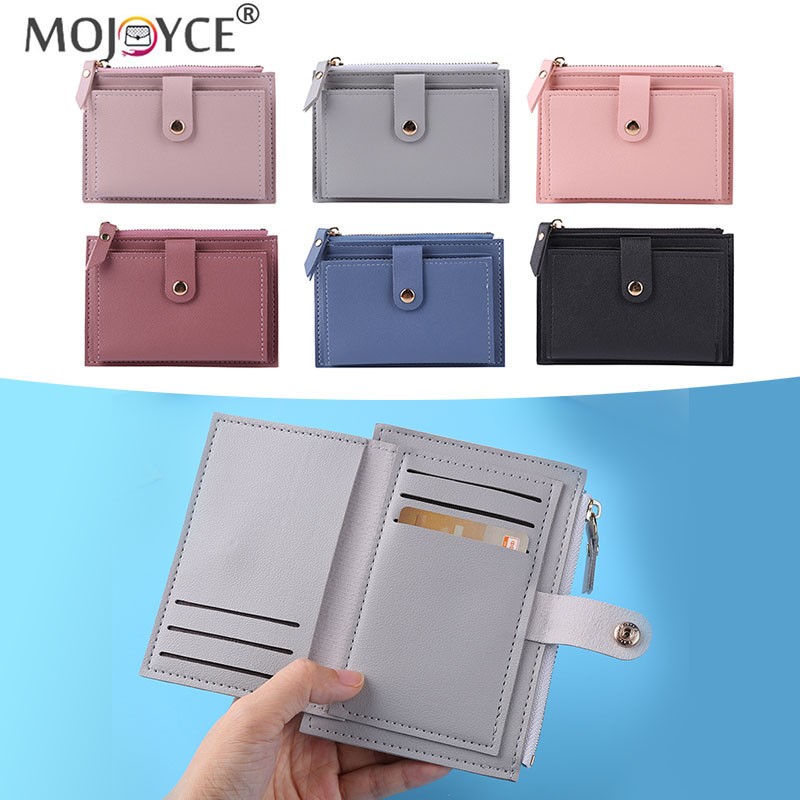 Fashion Women Solid Color Multi Slot Credit Card Holder Portable PU Leather Mini Coin Purse Multifunction Zipper Wallet