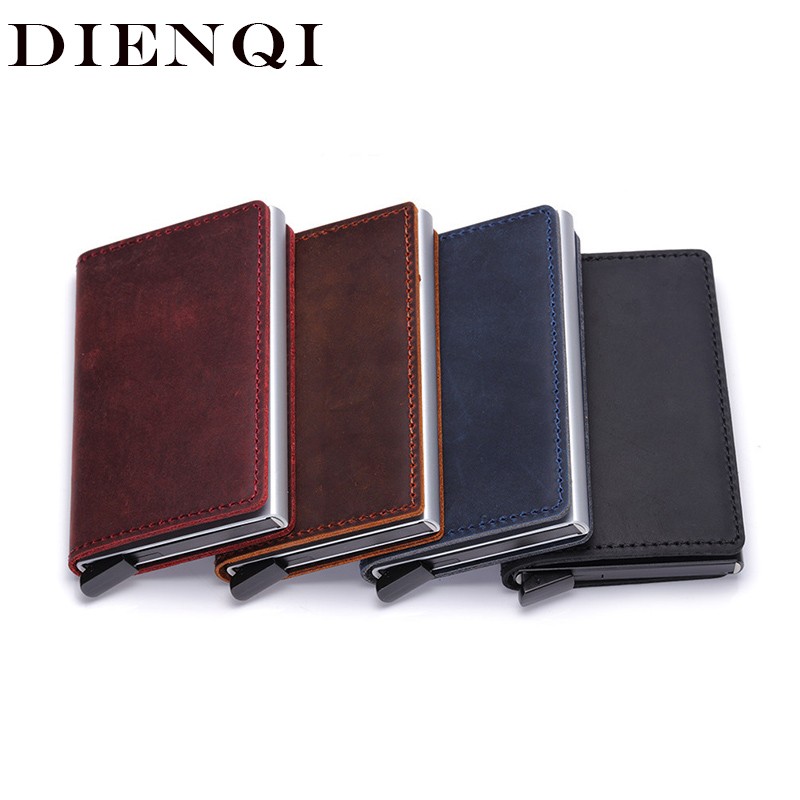 DIENQI - Genuine Leather Rfid Card Holder for Men and Women, Metal Credit Card Case