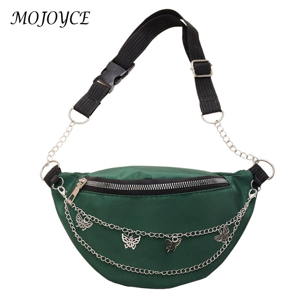 Waist Bags Women Solid Color Chain Fanny Pack Belt Bag Female Chest Phone Pouch Women Leisure Reusable Nylon Passenger Bag