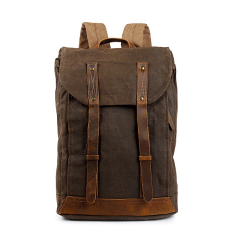 Men's vintage backpack ole waxed leather canvas shoulder bag trend leisure bag waterproof women bag 14 inch laptop backpack travel