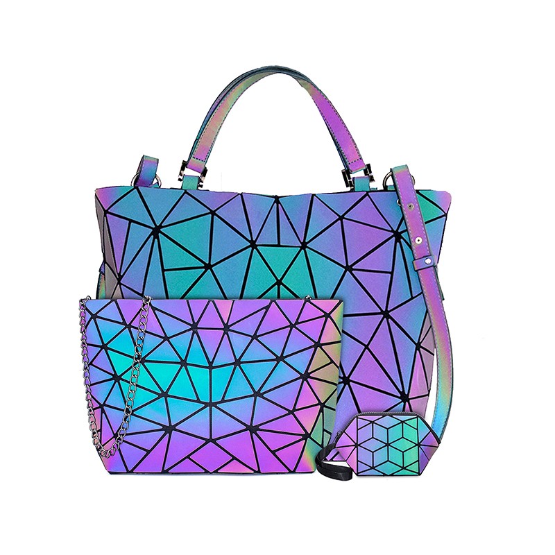 Women Bags Luxury Geometric Shoulder Bag Set Folding Tote Crossbody Bag Female Handbag For Ladies Luminous Bao Geometric Bag