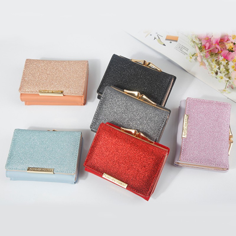 2022 women's shiny purse three fold wallets cartera mujer ladies coin pocket women purse simple clutch bag portfeuille femme