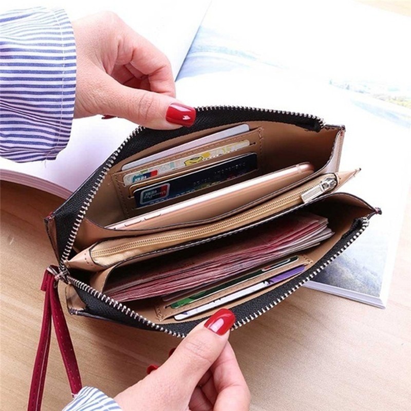 New Fashion Women Office Lady PU Leather Long Wallet Clutch Zipper Business Bag Wallet Card Holder Large Capacity Wallet