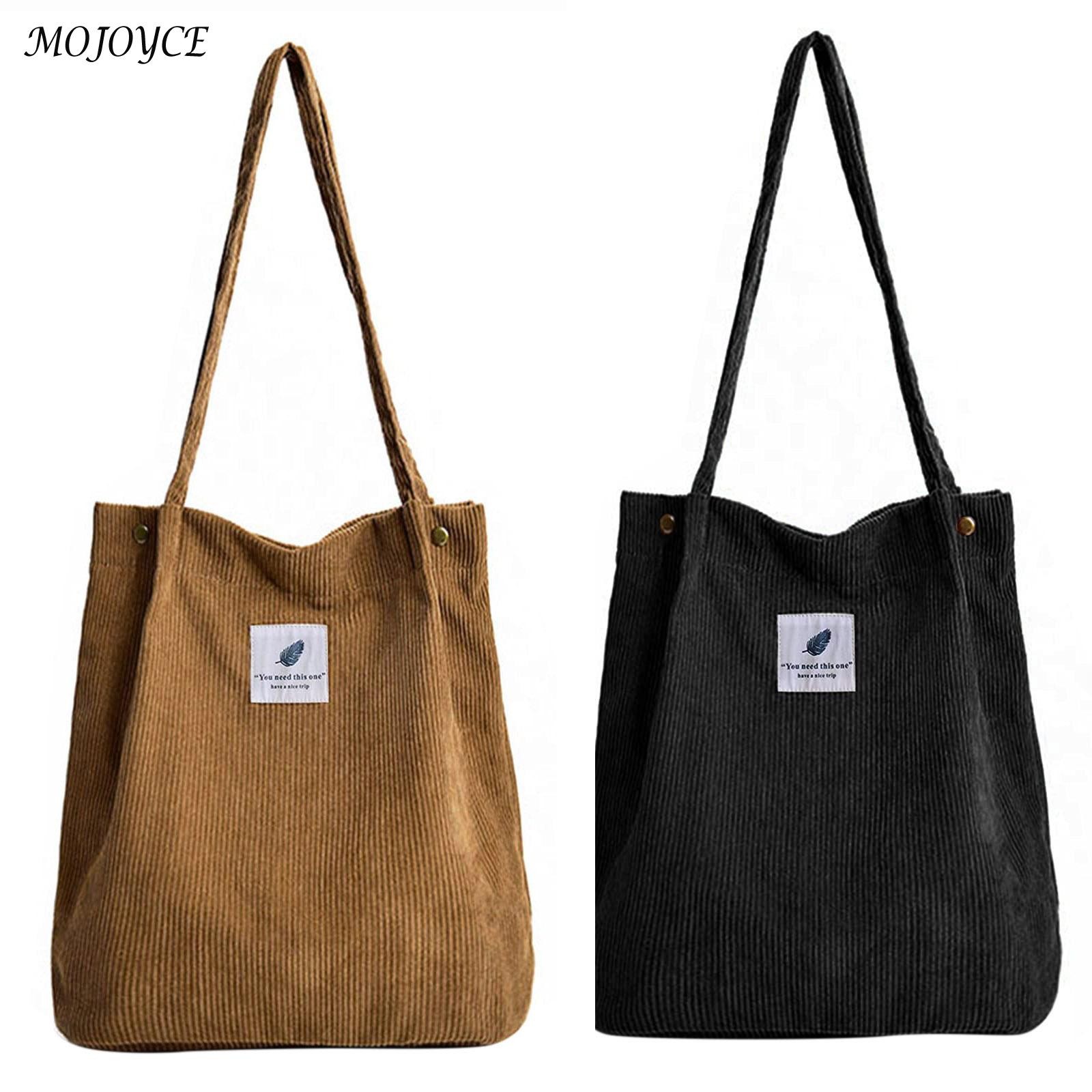 Bags for Women Corduroy Shoulder Bag Reusable Shopping Bags Casual Tote Handbag Female Handbag Grocery Shopping Pouch