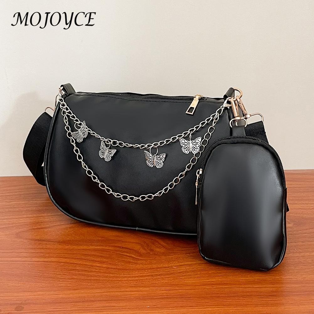 Elegant Women's Shoulder Bag PU Leather Pure Color Underarm Fashion Bags Ladies Butterfly Chain Travel Handbag